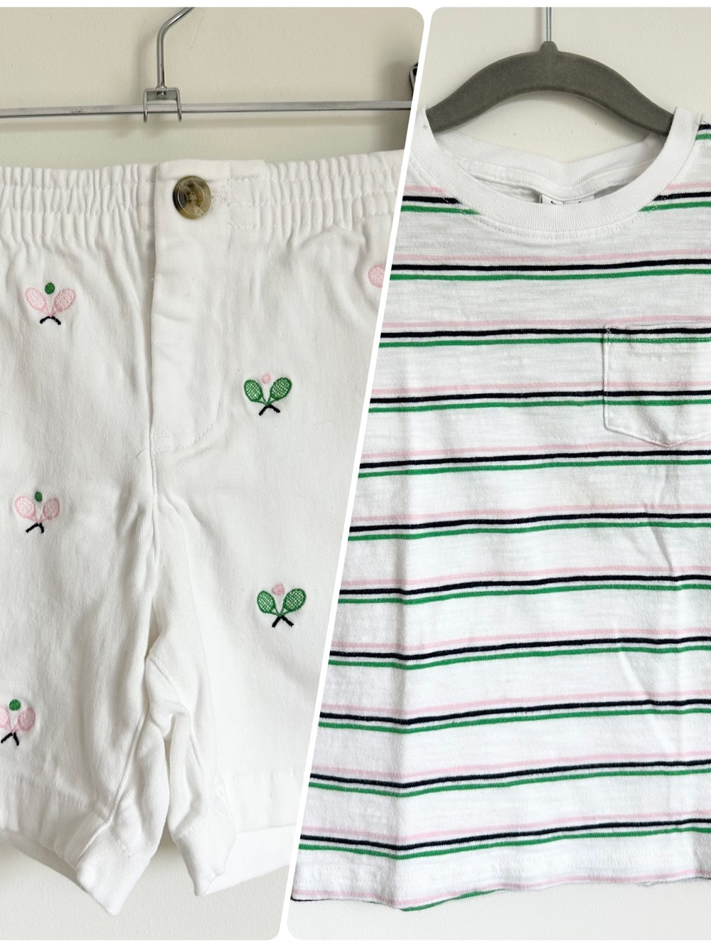 JANIE & JACK Embroidered Tennis Rackets Short Set Size 4 (Tee) 3 (Shorts)